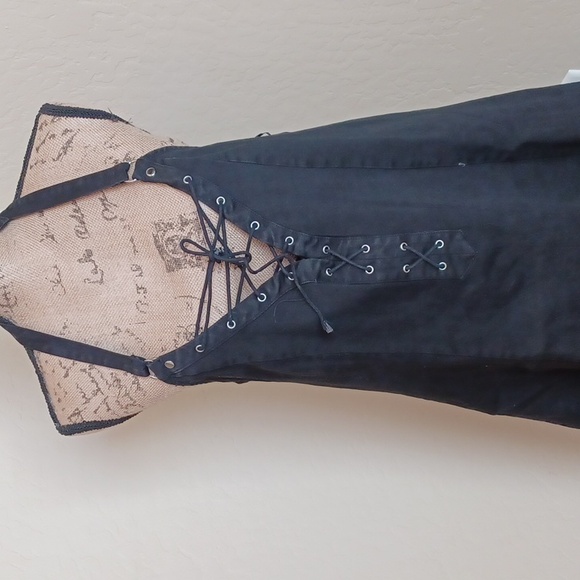 Killstar Dresses & Skirts - KILLSTAR XXL SUB ZERO HALTER DRESS BLACK DENIUM MIDI LOTS OF STRETCH ZIP BACK